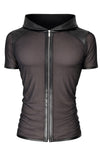 Schwarzes transparentes Herren-Shirt mit kapuze und praktischem reißverschluss | Regnes Fetish Planet
