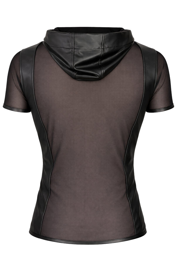 Schwarzes transparentes Herren-Shirt mit kapuze und praktischem reißverschluss | Regnes Fetish Planet