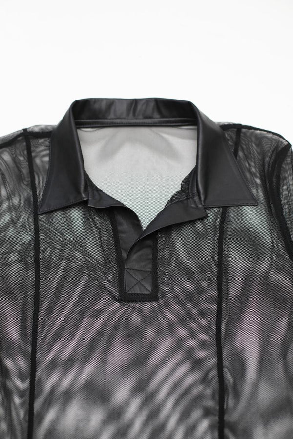 Transparentes Herren Mesh Poloshirt mit vertikalen Steppnähten | Regnes Fetish Planet