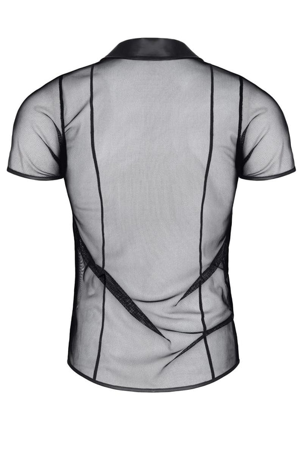 Transparentes Herren Mesh Poloshirt mit vertikalen Steppnähten | Regnes Fetish Planet