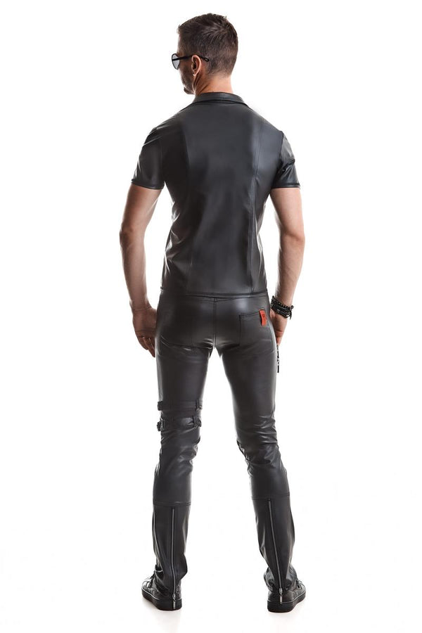 Wetlook-Poloshirt mit Reißverschluss und Ziernähten | Regnes Fetish Planet