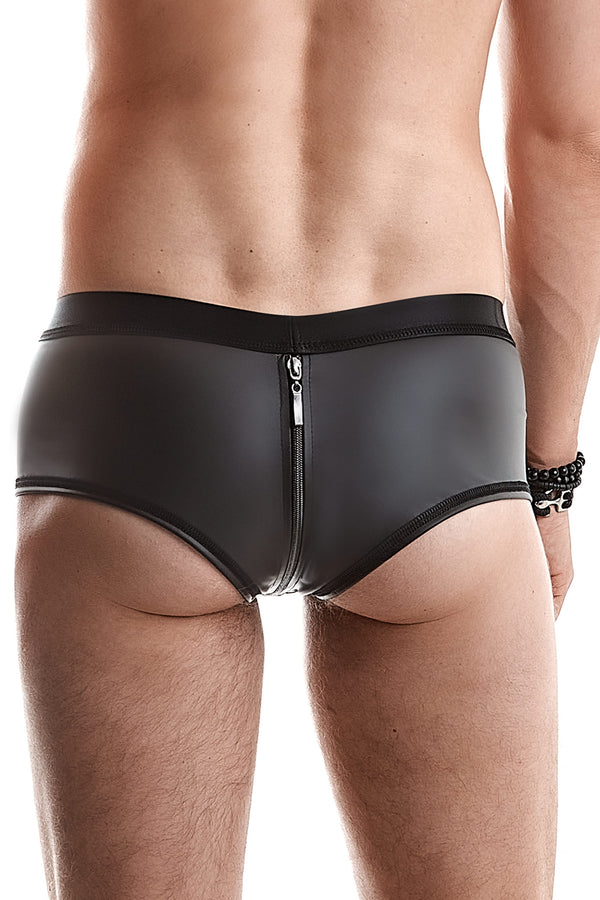 Herren Wetlook Shorts mit Reißverschluss und Druckknöpfen | Regnes Fetish Planet