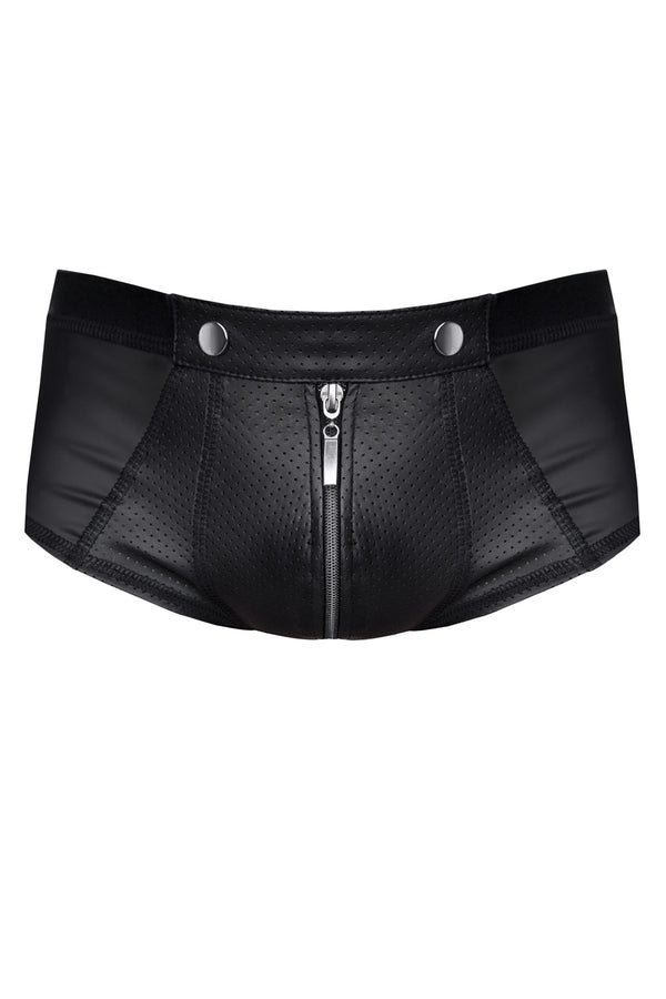 Herren Wetlook Shorts mit Reißverschluss und Druckknöpfen | Regnes Fetish Planet