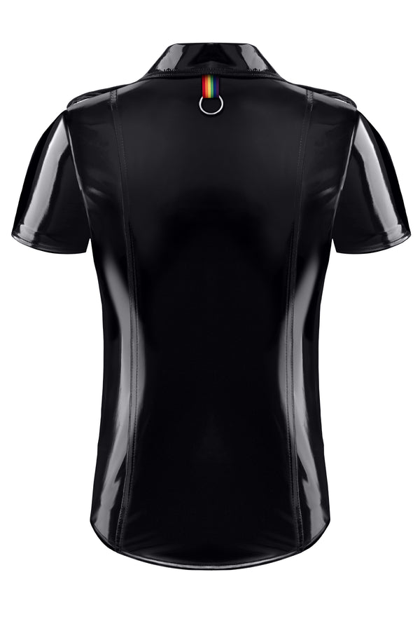 Military Hemd aus Lack-Optik mit LGBTQ+ Details | Regnes Fetish Planet