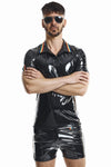 PVC Poloshirt mit Regenbogenfahne und Metallring | Regnes Fetish Planet