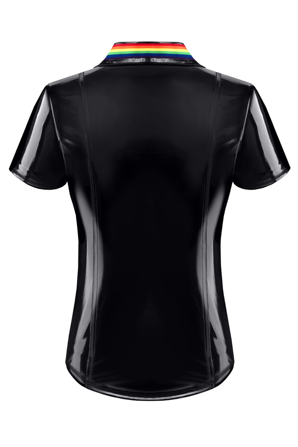PVC Poloshirt mit Regenbogenfahne und Metallring | Regnes Fetish Planet