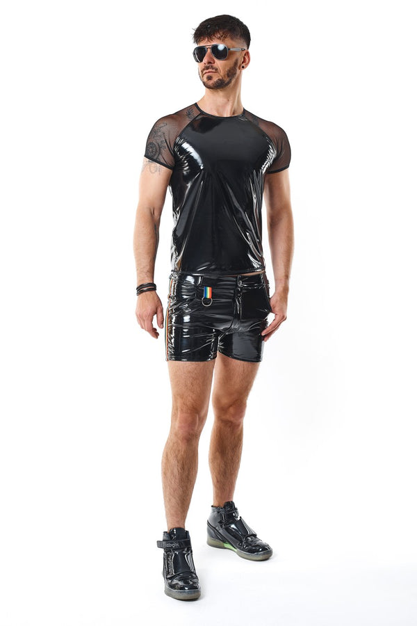 PVC Mesh T-Shirt mit Regenbogen-Patch für Herren | Regnes Fetish Planet