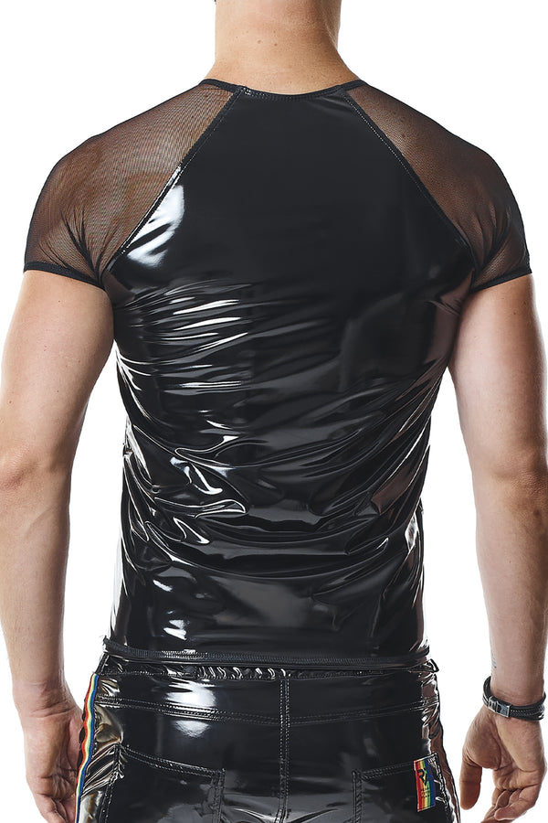 PVC Mesh T-Shirt mit Regenbogen-Patch für Herren | Regnes Fetish Planet