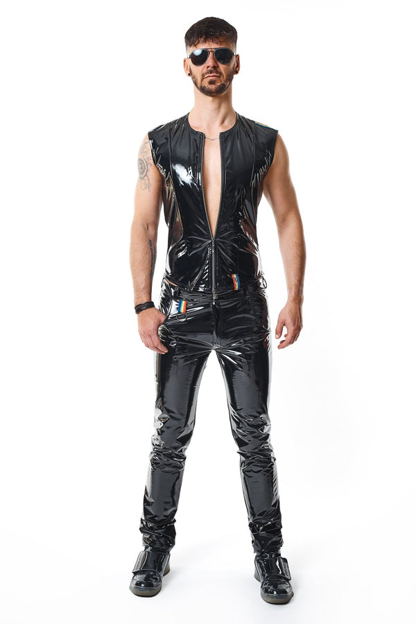 PVC Herren Weste mit vertikalen Nähten und Zipper | Regnes Fetish Planet