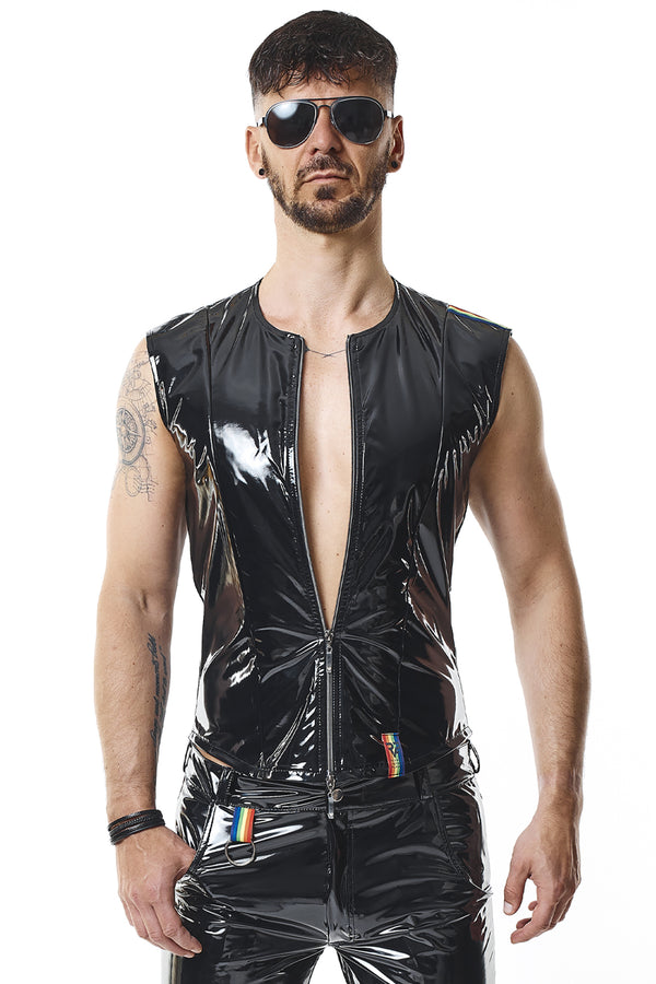 PVC Herren Weste mit vertikalen Nähten und Zipper | Regnes Fetish Planet