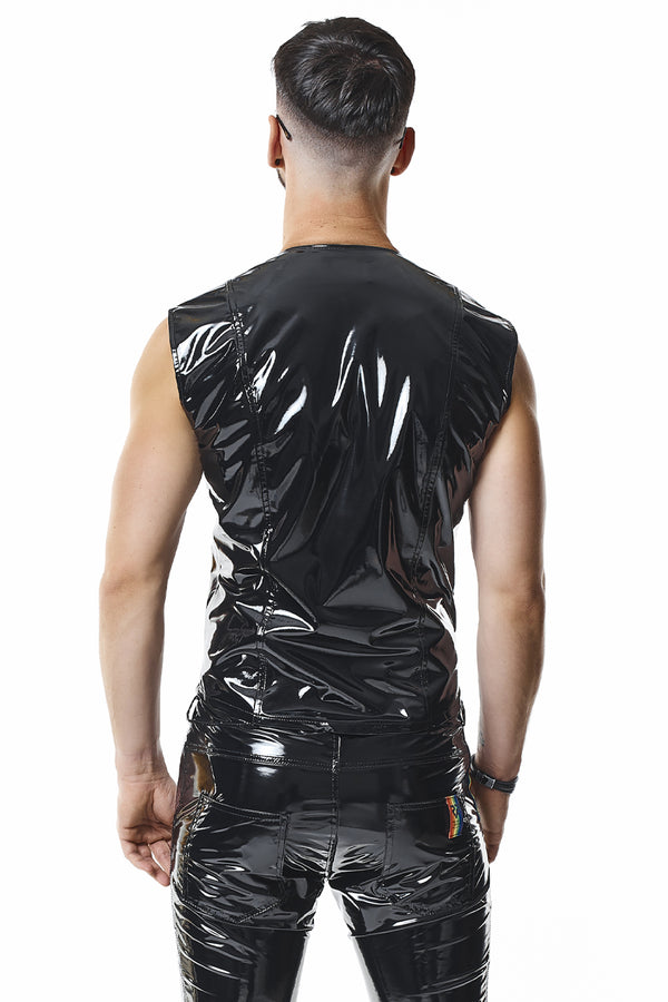 PVC Herren Weste mit vertikalen Nähten und Zipper | Regnes Fetish Planet