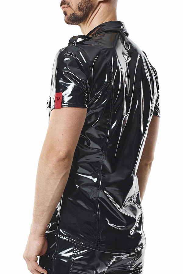 Herren Military PVC Hemd Slim Fit mit Druckknöpfen | Regnes Fetish Planet