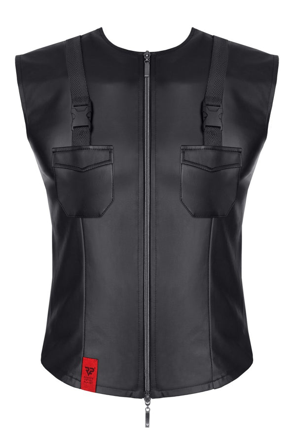 Herren Wetlook Weste mit Reißverschluss und Taschen | Regnes Fetish Planet