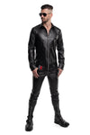 Schwarzes provokantes figurbetontes Wetlook Langarmshirt mit glänzenden Metalldetails | Regnes Fetish Planet