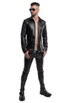 Schwarzes provokantes figurbetontes Wetlook Langarmshirt mit glänzenden Metalldetails | Regnes Fetish Planet