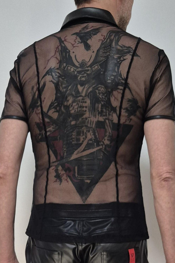 Transparentes Herren Mesh-Poloshirt mit Stehkragen | Regnes Fetish Planet