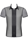 Transparentes Herren Mesh-Poloshirt mit Stehkragen | Regnes Fetish Planet