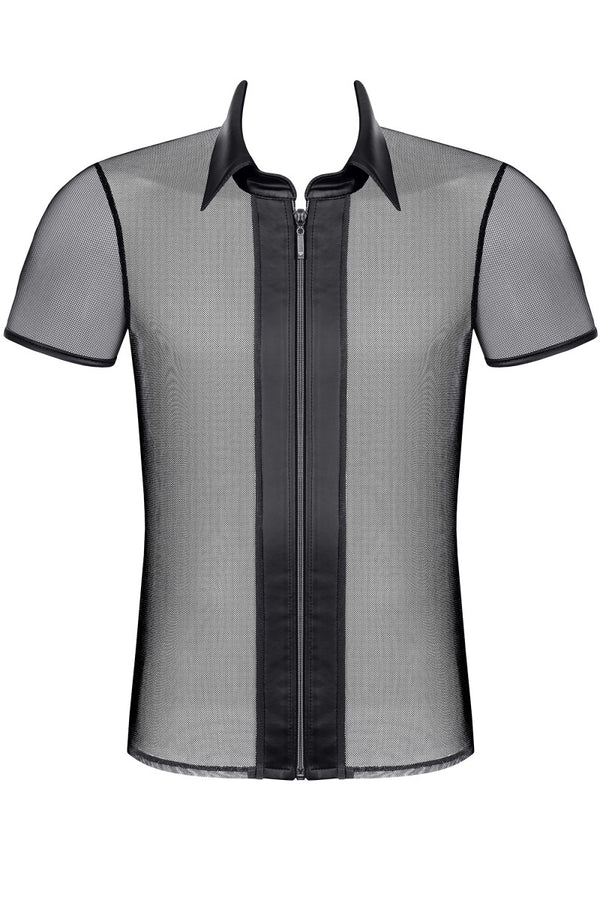 Transparentes Herren Mesh-Poloshirt mit Stehkragen | Regnes Fetish Planet