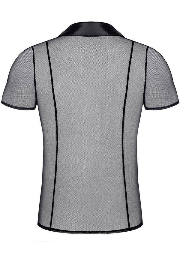 Transparentes Herren Mesh-Poloshirt mit Stehkragen | Regnes Fetish Planet