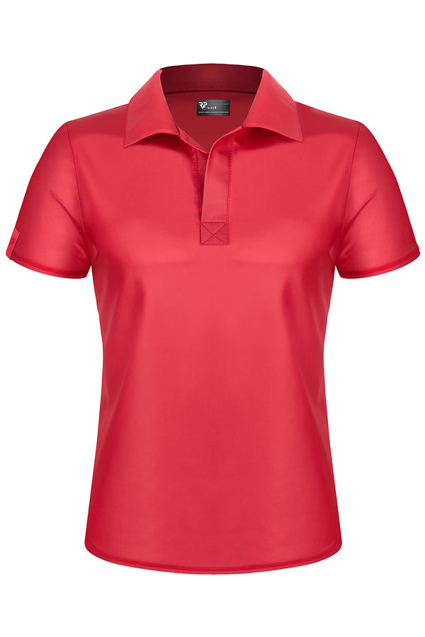 Rotes aufregend glänzendes Wetlook Poloshirt im athletischen Slim Fit Design | Regnes Fetish Planet