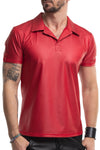 Rotes aufregend glänzendes Wetlook Poloshirt im athletischen Slim Fit Design | Regnes Fetish Planet