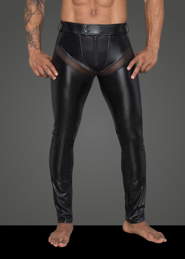 Sexy Powerwetlook-Longpants mit Einsätzen und Taschen aus 3D-Netz schwarz_88920.jpg