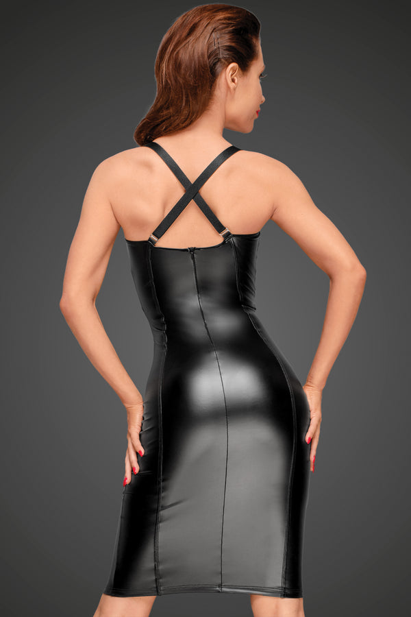 Sexy Powerwetlook Kleid mit elastischen Einsätzen in der Hüfte und Brustbereich schwarz_88769.jpg