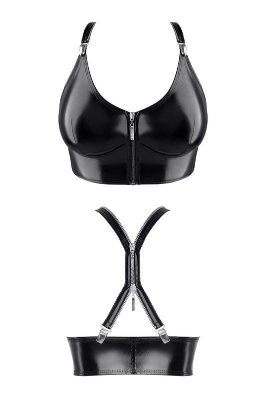 Vinyl Crop Top TDEike001 mit Metallnieten und Reißverschluss-Details | Demoniq SALE