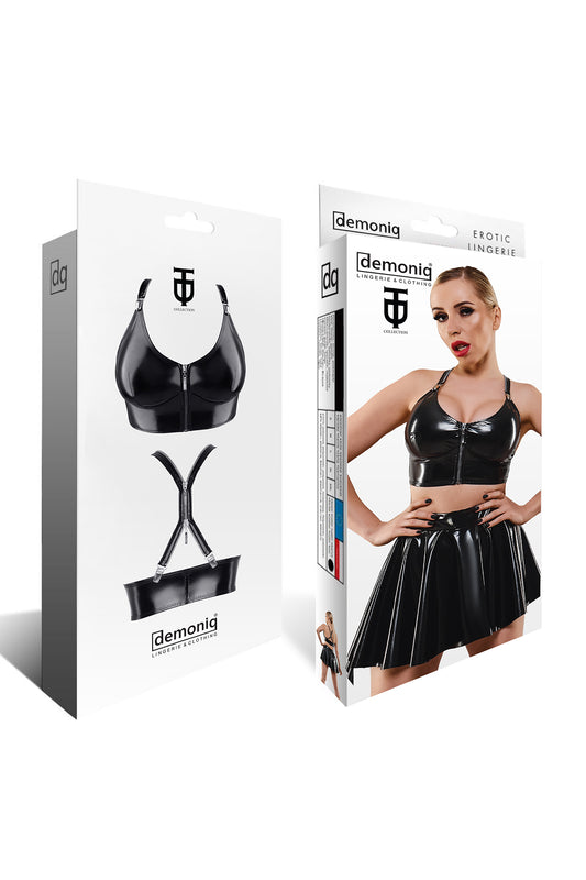 Vinyl Crop Top TDEike001 mit Metallnieten und Reißverschluss-Details | Demoniq SALE