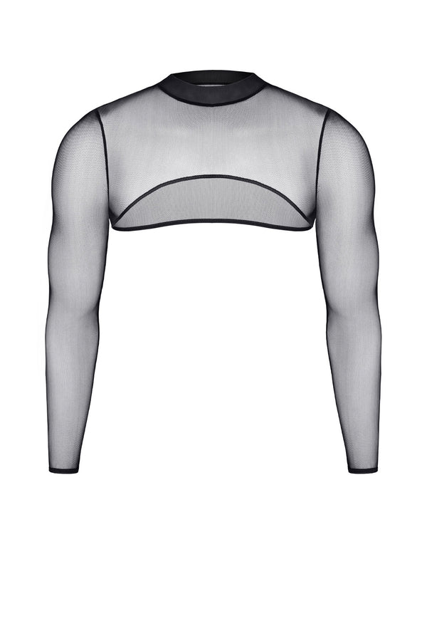 Sexy Mesh Crop-Top TDInge001 - Transparentes Langarm-Oberteil in Schwarz | Demoniq