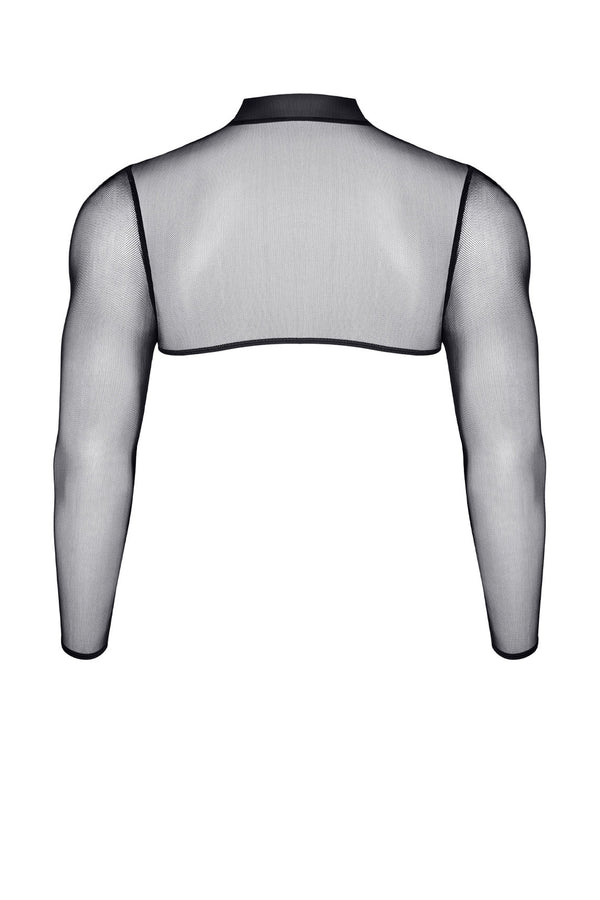 Sexy Mesh Crop-Top TDInge001 - Transparentes Langarm-Oberteil in Schwarz | Demoniq