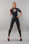 Militär Wetlook Catsuit TDMitsuko001 - Schwarzer Jumpsuit mit Reißverschluss | Demoniq