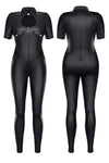 Militär Wetlook Catsuit TDMitsuko001 - Schwarzer Jumpsuit mit Reißverschluss | Demoniq