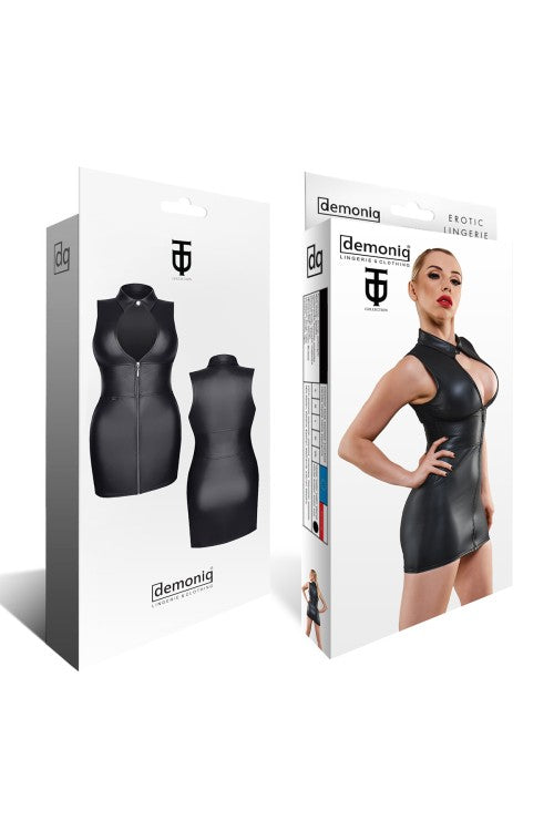 Wetlook Minikleid TDRafaele001 im Military-Style mit Reißverschluss | Demoniq