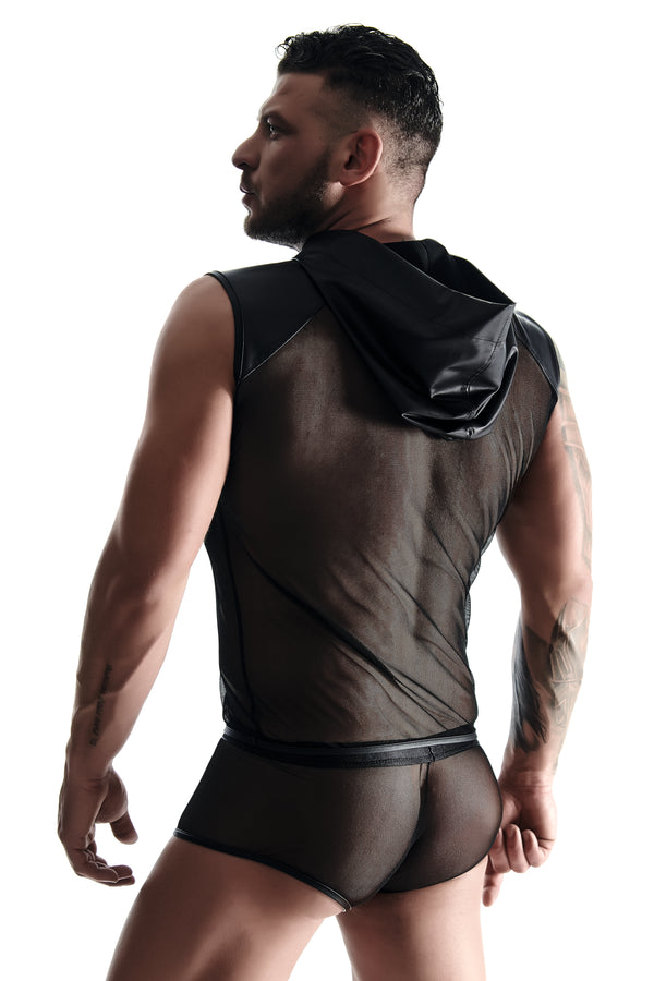 Transparentes Netz-Kapuzenshirt mit Wetlook-Details | Regnes Fetish Planet