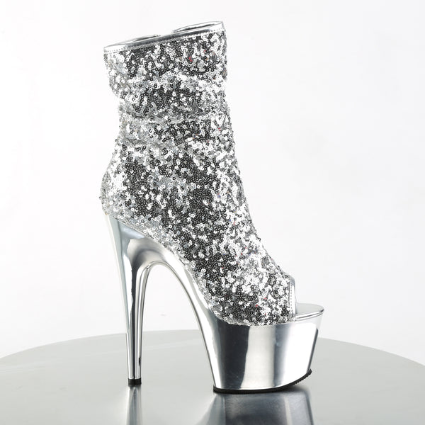 ADORE-1008SQ Plateau Stiefeletten - Silber von Pleaser – Ansicht 5