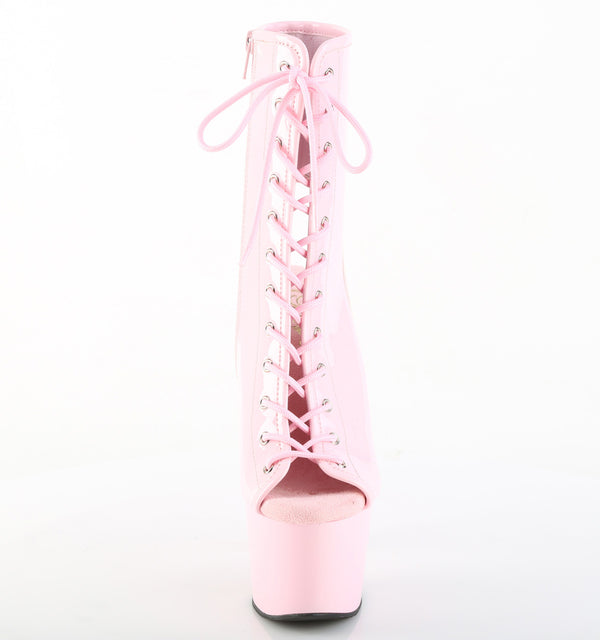 ADORE-1016 Plateau Peeptoe Stiefeletten Rosa Lack von Pleaser – Ansicht 2