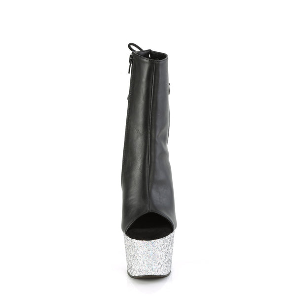 ADORE-1018LG Plateau Stiefeletten Schwarz Glitzer von Pleaser – Ansicht 2