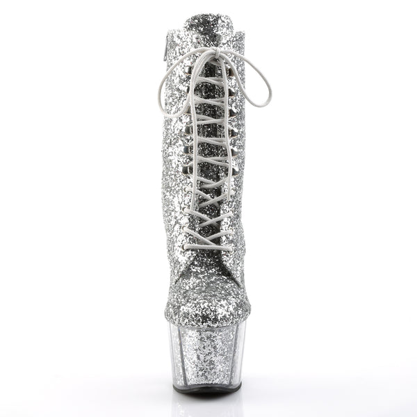 ADORE-1020G Plateau Stiefeletten - Silber Glitzer von Pleaser – Ansicht 2