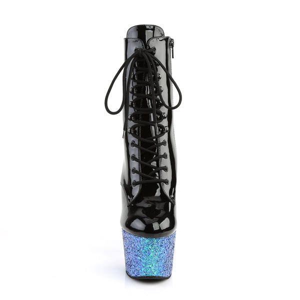 ADORE-1020LG Plateau Stiefeletten Schwarz Blau Glitzer | Pleaser