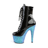ADORE-1020LG Plateau Stiefeletten Schwarz Blau Glitzer | Pleaser