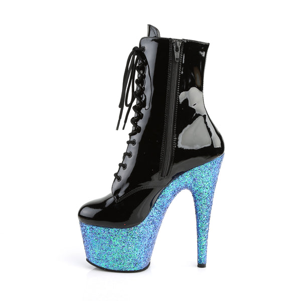 ADORE-1020LG Plateau Stiefeletten Schwarz Blau Glitzer | Pleaser