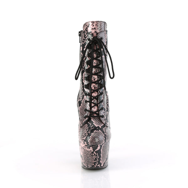 ADORE-1020SPWR Plateau Stiefeletten - Rosa Schlangenmuster von Pleaser – Ansicht 2