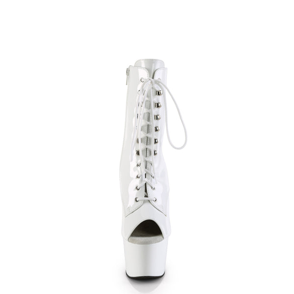 ADORE-1021 Plateau Peeptoe Stiefeletten - Weiß Lack | Pleaser