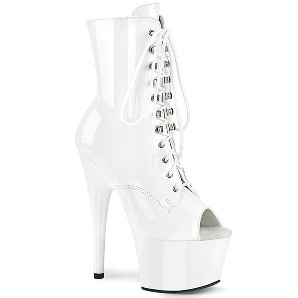 ADORE-1021 Plateau Peeptoe Stiefeletten - Weiß Lack | Pleaser
