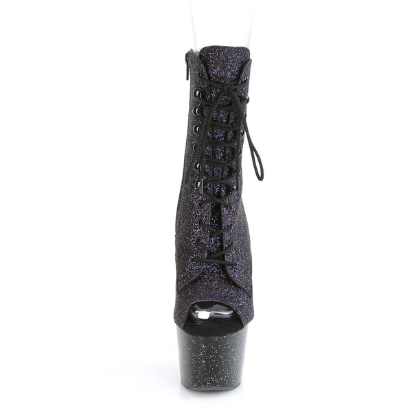 ADORE-1021MG Plateau Peeptoe Stiefeletten Lila Glitzer von Pleaser – Ansicht 2