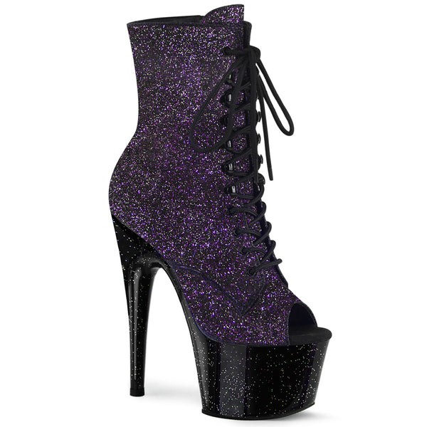 ADORE-1021MG Plateau Peeptoe Stiefeletten Lila Glitzer von Pleaser