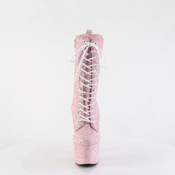 ADORE-1040GR - Plateau Stiefeletten - Rosa Glitzer von Pleaser – Ansicht 2
