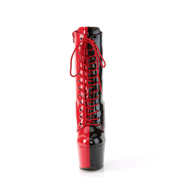 ADORE-1040TT Plateau Stiefel - Halb Rot Halb Schwarz Lack von Pleaser – Ansicht 2