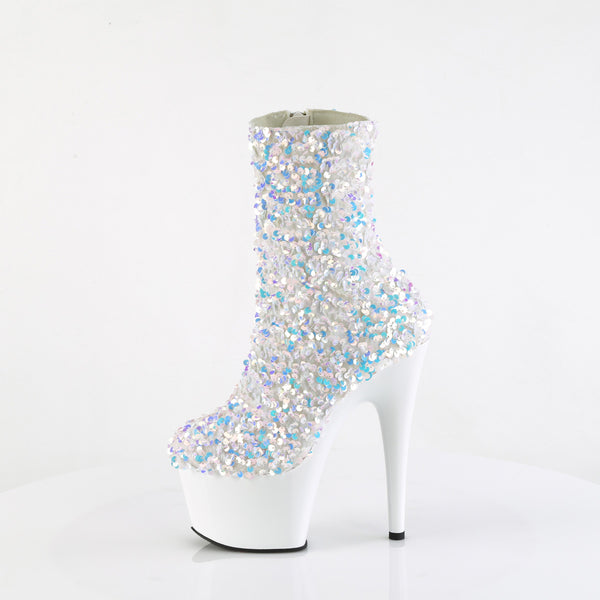 ADORE-1042SQ Plateau Stiefeletten Weiß/Mehrfarbig mit Pailletten von Pleaser – Ansicht 3